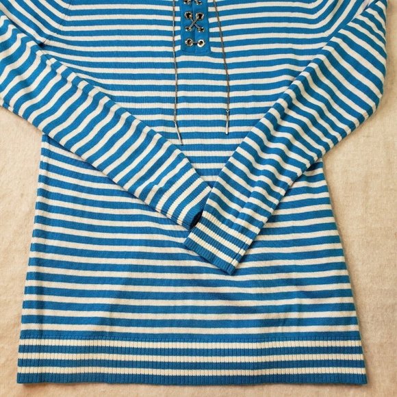 Michael Kors Womens Striped Long Sleeve Sweater Chain & Eyelet Detail Size M - Picture 5 of 12